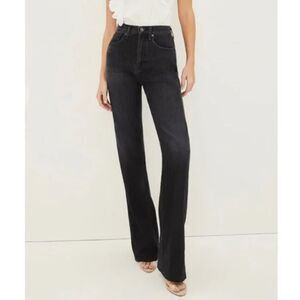 Veronica Beard Dylan Full Length High Rise Raw Hem Straight Jean- Washed Onyx 27